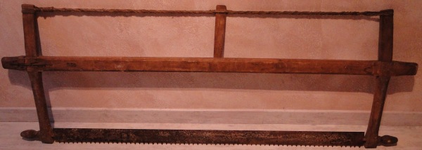 Scie à cadre, ancien rustique, bois 168 cm