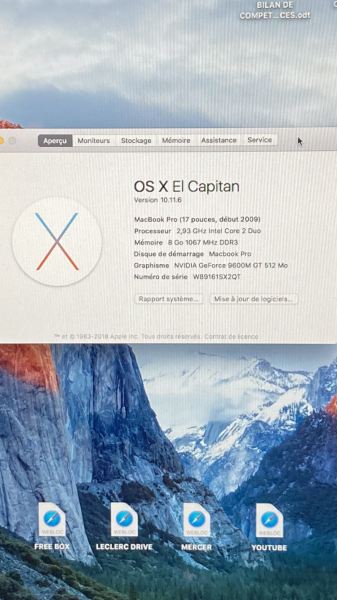 Annonce Vend macbook pro apple 2009 17 pouces + adaptateur