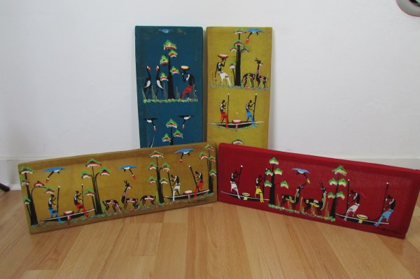 4 cadres color&eacute;s, th&egrave;me afrique, sign&eacute;s