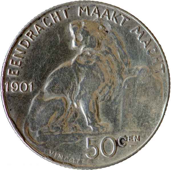 Vente 50 centimes - 1901 léopold ii - type lion assis en