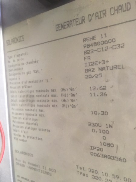 Aérotherme à gaz solaronics minigaz rehe 11 pas cher