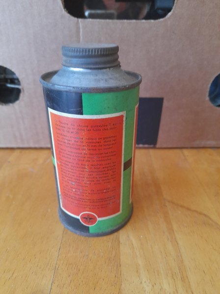 Vente Ancien bidon bo&icirc;te de poudre de chasse pyroxyl&eacute;e