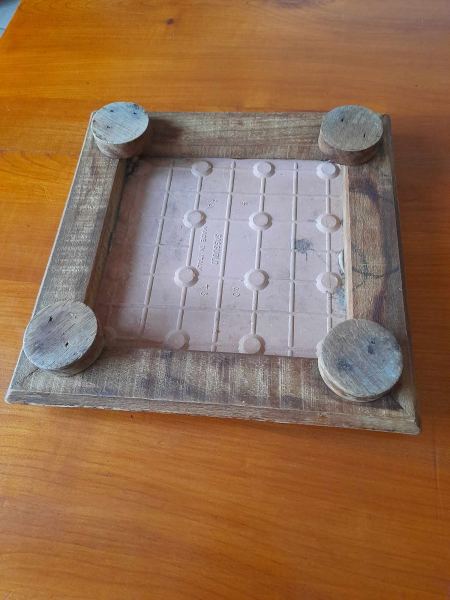 Ancien dessous de plat en faience et bois pas cher