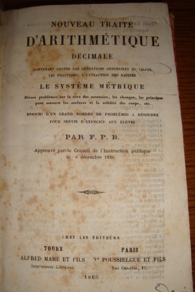 Vente Ancien livre d'arithmétique décimale 1865