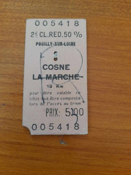 Ancien ticket sncf pouilly sur loire - cosne