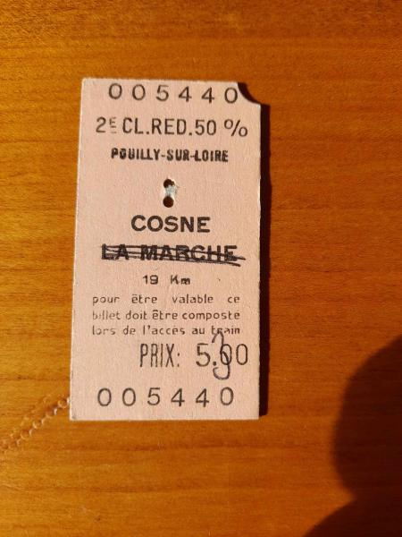 Annonce Ancien ticket sncf pouilly sur loire - cosne