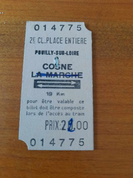 Vente Ancien ticket sncf pouilly sur loire - cosne