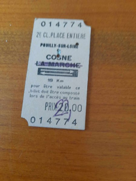 Annonce Ancien ticket sncf pouilly sur loire - cosne