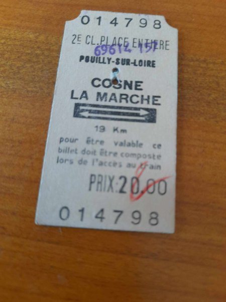 Ancien ticket sncf pouilly sur loire - cosne