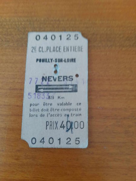 Ancien ticket sncf pouilly sur loire - nevers