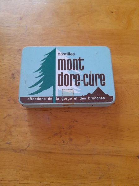 Ancienne boite m&eacute;tal "pastille mont dore cure"