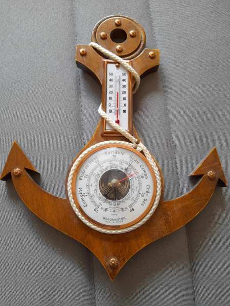 Barom&egrave;tre thermom&egrave;tre forme ancre marine - cordage