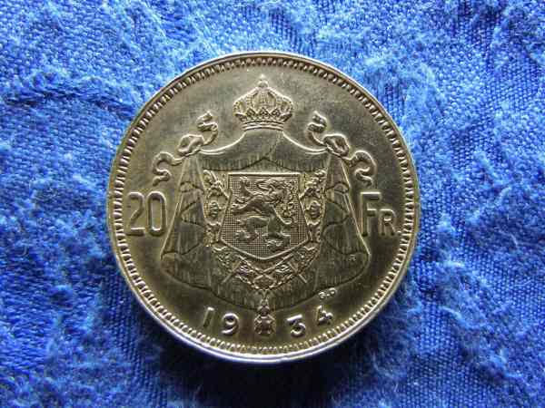 Vente Belgique 20 francs 1934  :  8 €