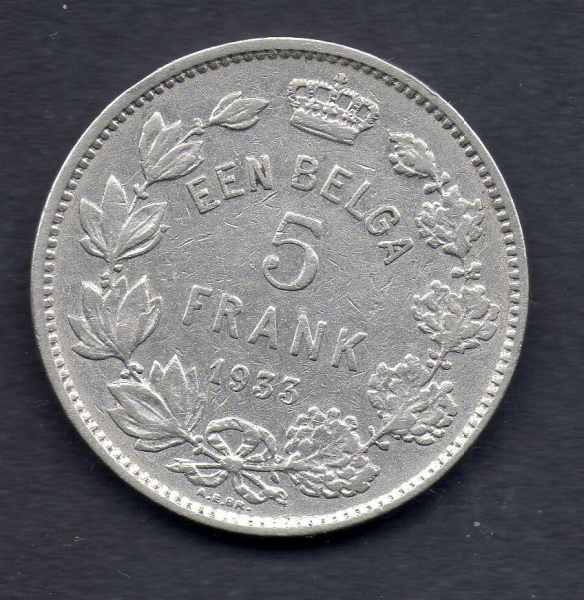 Annonce Belgique albert i 1933 een belga - 5 frank