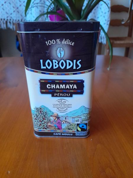 Boite m&eacute;tal publicitaire chamaya perou caf&eacute; moulu