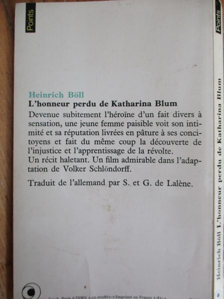 Vente Boll heinrich : l'honneur perdu de katharina blum