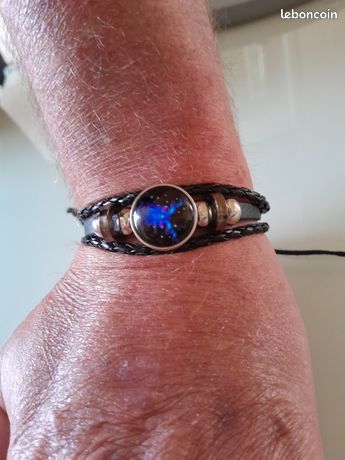 Bracelet h / f en avec motif pierre bleue ajustabl pas cher