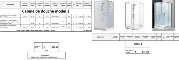 Vente Cabines &amp; portes de douche et &eacute;crans vitr&eacute;s