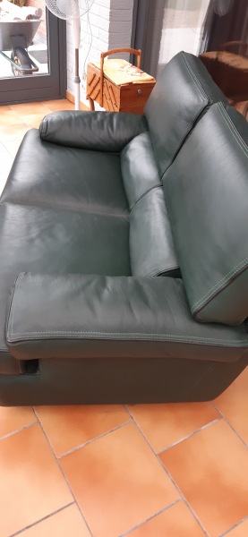 Canapé 2 places et fauteuil cuir vert