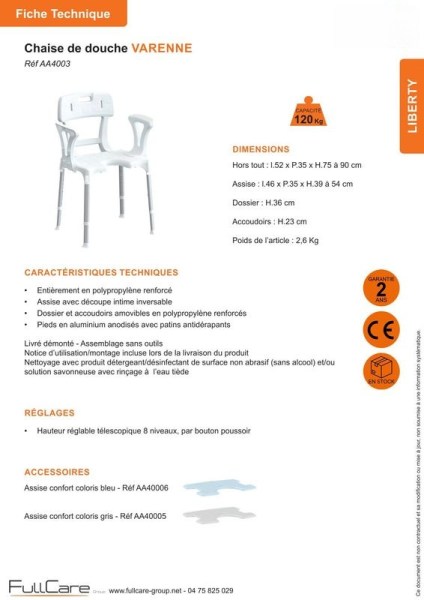 Chaises de douche fullcare varenne pas cher