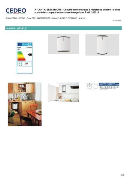 Vente Chauffe-eau &eacute;lectrique 15l compact mono atlantic 3