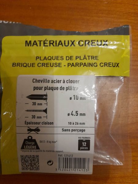 Vente Chevilles m&eacute;talliques &agrave; clouer pour plaque