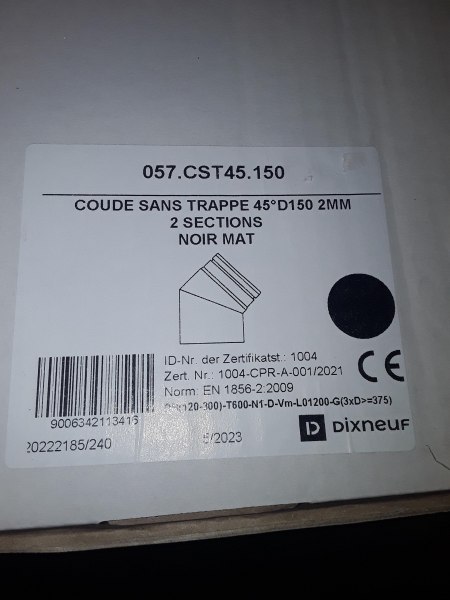 Annonce Coude émaillé noir 45° d150mm reference 057.cst45.