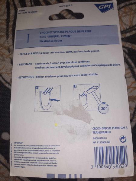 Vente Crochets sp&eacute;cial plaque de platre , bois , brique
