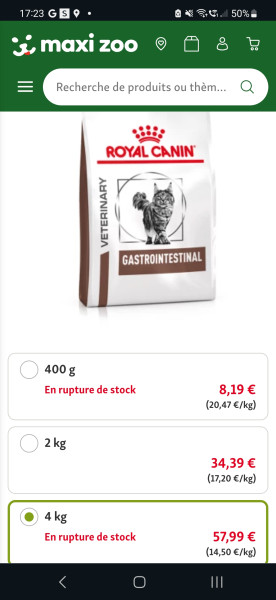 Croquette chat royal canin gastrointestinales pas cher