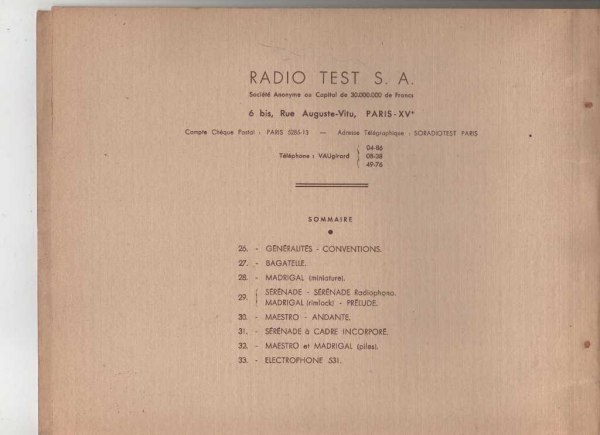 Vente Documentation technique radio test