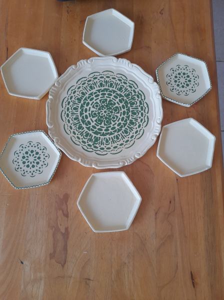 Ensemble assiette/coupelle/vide poche en plâtre