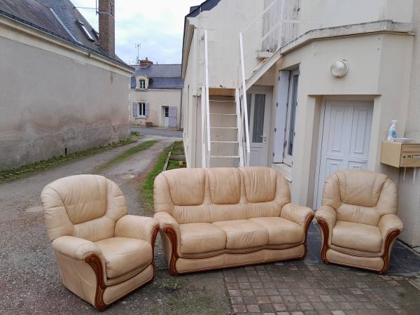 Ensemble canapé +2 fauteuils beige foncé