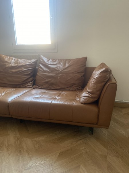 Grand canapé, cuir marron