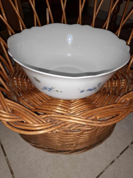 Grand saladier arcopal blanc / fleurs bleues diamè