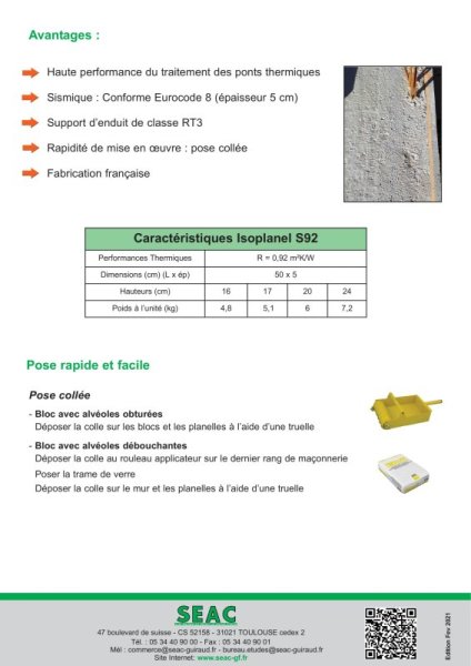 Vente Planelles seac isoplanel s 5x16x50 r=0,92