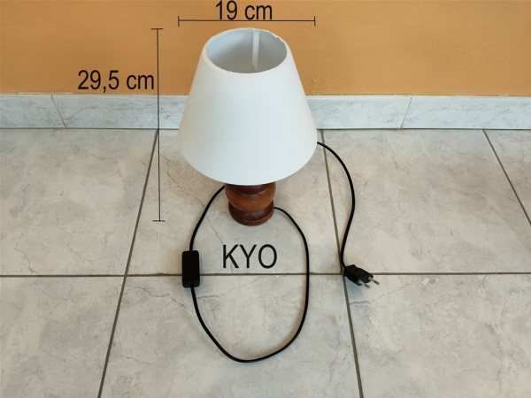 Lampe chevet bois &agrave; poser, abat-jour blanc tissu