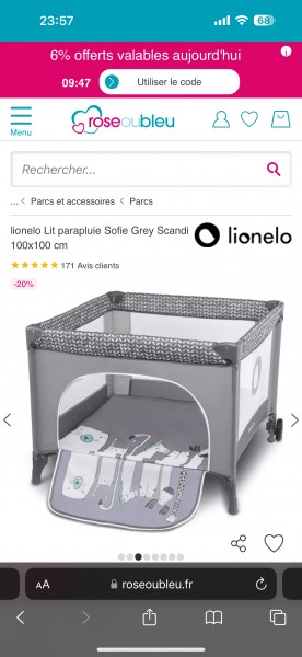 Vente Lionelo lit parapluie sofie grey scandi 100x100 cm