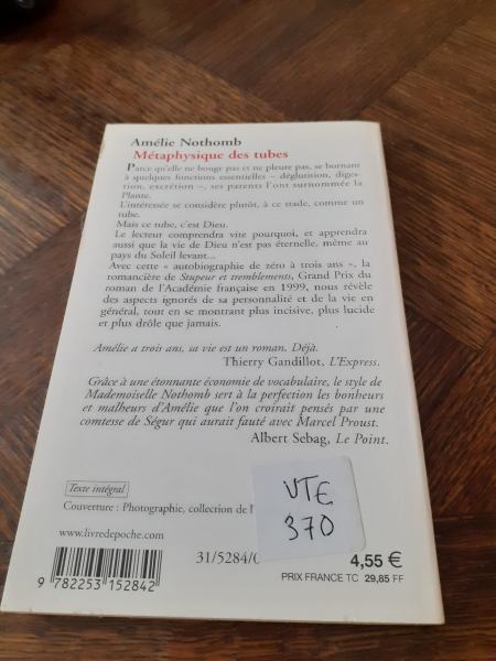 Vente Livre amélie nothomb" métaphysique des tubes"