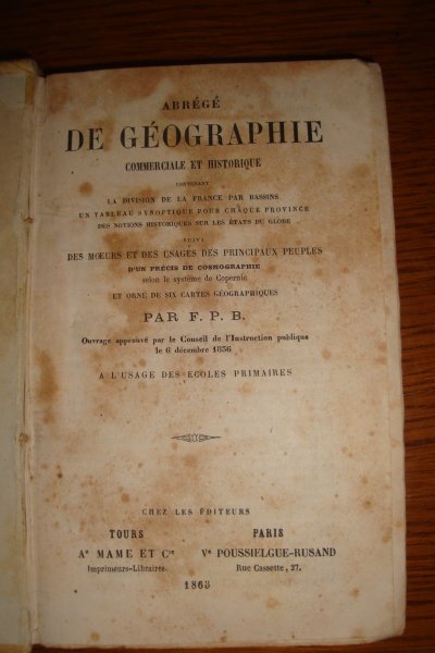Vente Livre de géographie commerciale 1863