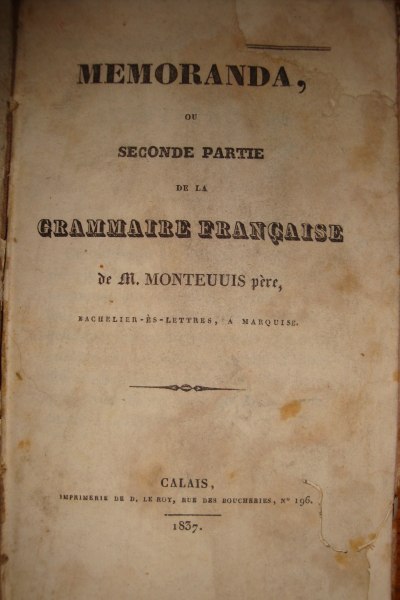 Vente Livre de grammaire 1837