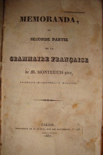 Vente Livre de grammaire 1837