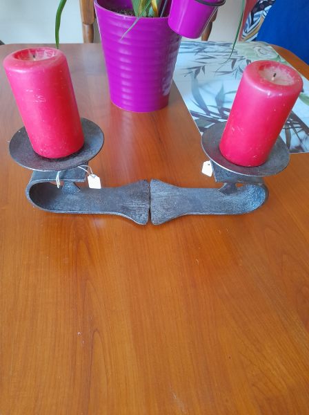 Lot 2 anciens portes bougies en m&eacute;tal pas cher