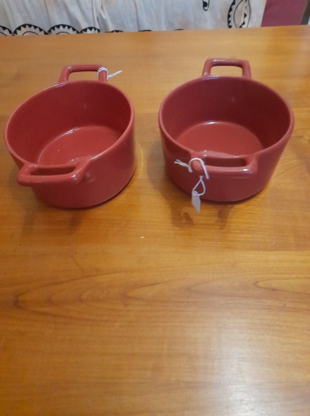 Lot 2 plats / cocottes &agrave; four en c&eacute;ramique  couleu pas cher