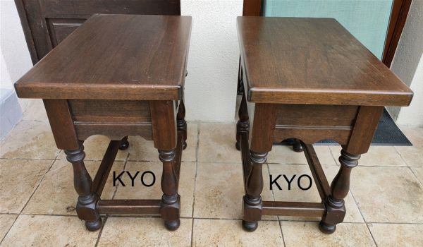 Lot 2 tables chevet, paire bois foncé tiroir pas cher