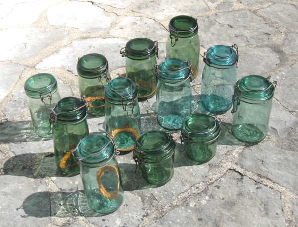 Vente Lot de 12 bocaux &agrave; conserves anciens verts