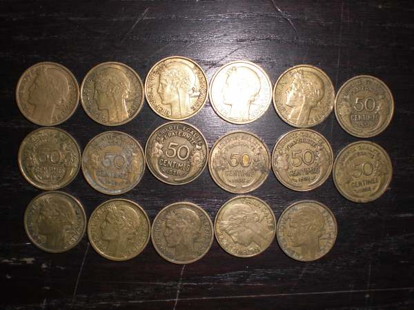 Vente Lot n&deg;11 ou n&deg;12 ou n&deg;13 pieces 1frs-50 cts-bon...