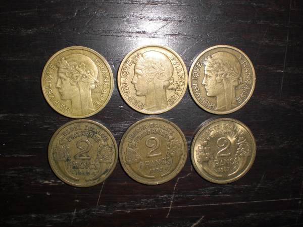 Lot n&deg;8 ou n&deg;9 ou n&deg;10 pieces 10frs-5cts-1cts-2frs pas cher