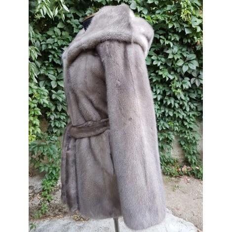 Manteau court en vison, &agrave; capuche pas cher