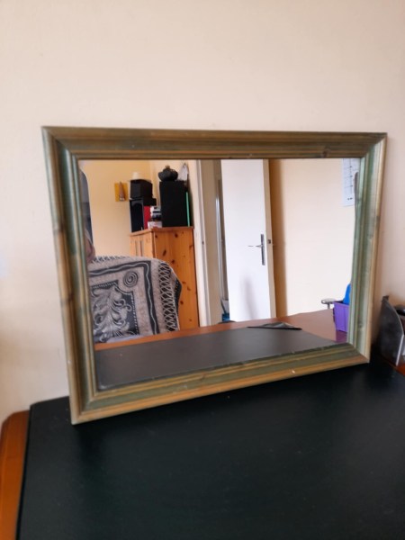 Miroir ancien rectangulaire   - cadre en bois vert