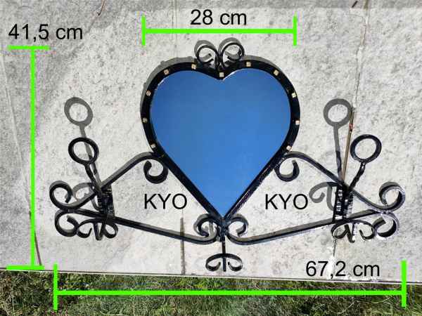 Miroir coeur unique portemanteau mural m&eacute;tal noir